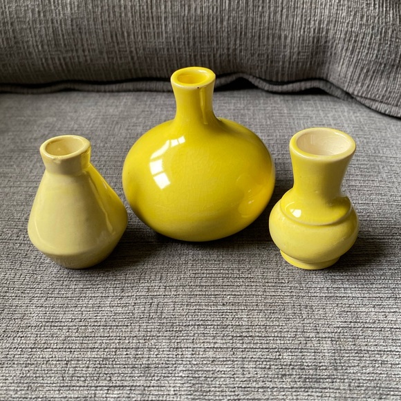 3 vintage ceramic mini yellow vases shelf fillers